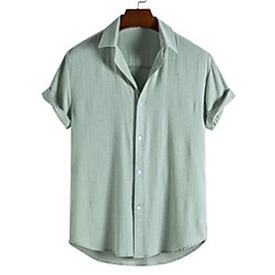 Men's Shirt Solid Color Short Sleeve Casual Tops Simple Light Green miniinthebox