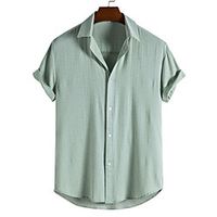 Men's Shirt Solid Color Short Sleeve Casual Tops Simple Light Green miniinthebox - thumbnail