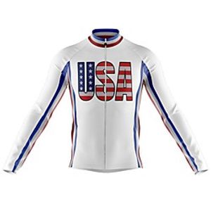 21Grams Men's Long Sleeve Cycling Jersey Spandex Polyester White USA National Flag Bike Jersey Top Mountain Bike MTB Road Bike Cycling Quick Dry Breathable Back Pocket Sports Clothing Apparel Lightinthebox