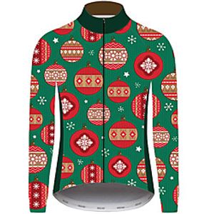 21Grams Christmas Men's Long Sleeve Cycling Jersey - Mineral Green Bike Jersey Padded Shorts / Chamois Top UV Resistant Quick Dry Breathable Sports Winter Fleece 100% Polyester Mountain Bike MTB Road miniinthebox