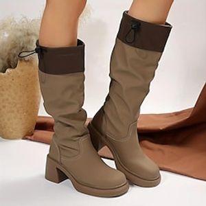 Women's Boots Platform Boots Outdoor Daily Knee High Boots Block Heel Chunky Heel Round Toe Vintage Minimalism Industrial Style PU Loafer Solid Color Black Brown miniinthebox
