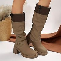 Women's Boots Platform Boots Outdoor Daily Knee High Boots Block Heel Chunky Heel Round Toe Vintage Minimalism Industrial Style PU Loafer Solid Color Black Brown miniinthebox - thumbnail