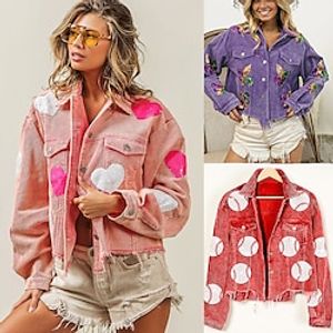 Women's Coat Warm Comfortable Valentine's Day Street Going out Print Button Buttoned Front Turndown Fashion Daily Modern Street Style Heart Regular Fit Outerwear Long Sleeve Fall Winter Black White Lightinthebox