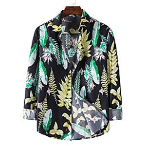 Men's Shirt Other Prints Graphic Leaves Long Sleeve Casual Tops Casual Black miniinthebox