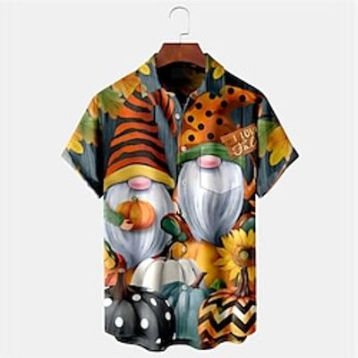 Leaf Casual Men's Shirt Daily Wear Going out Weekend Autumn  Fall Turndown Short Sleeves Green S, M, L 4-Way Stretch Fabric Shirt Christmas Lightinthebox