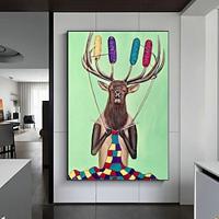 Simple Modern Hand-painted Oil Painting Abstract Elk Entrance Living Room Decorative Painting Niche Artistic Sense Children's Room (No Frame) Lightinthebox