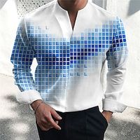 Plaid / Check Fashion Casual Men's Printed Shirts Outdoor Daily Wear Vacation Spring Summer V Neck Long Sleeve Blue, Green S, M, L 4-Way Stretch Fabric Shirt Lightinthebox