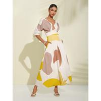 Satin Wedding Guest Pocket Floral V Neck Maxi Dress - thumbnail