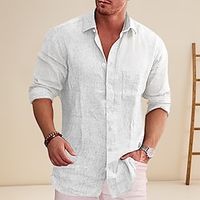 Men's Linen Shirt Shirt Button Up Shirt Summer Shirt Beach Shirt Black White Wine Long Sleeve Plain Lapel Spring   Fall Hawaiian Holiday Clothing Apparel Lightinthebox