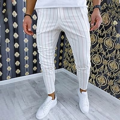 Men's Trousers Chinos Chino Pants Pocket Stripe Comfort Breathable Outdoor Daily Going out Fashion Casual Black White miniinthebox