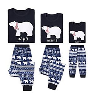 Family Look Christmas Pajamas Bear Print Navy Blue Long Sleeve Daily Matching Outfits Lightinthebox