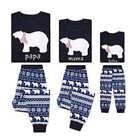 Family Look Christmas Pajamas Bear Print Navy Blue Long Sleeve Daily Matching Outfits Lightinthebox - thumbnail