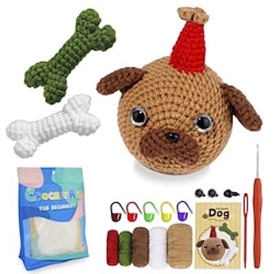 Crochet Kit for Beginners, Beginner Crochet Starter Kit with Step-by-Step Video Tutorials, Beginner Crochet Kit for Adults Kids, Knitting Kit for Beginners Cartoon Cute Bashar Dog Doll Handmade Diy Wool Woven Crochet Material Bag Lightinthebox