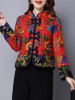 Vintage Flower Printed Stand Collar Coat