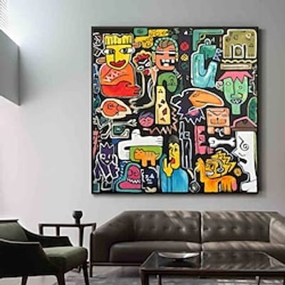 Abstract Colorful Faces Handpainted On Canvas Abstract People Graffiti Handmade Modern Wall Art Creative Home Decor for Living Room Kids's Gifts No Frame miniinthebox
