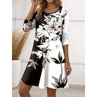 Women's Casual Dress Winter Dress Floral Print V Neck Mini Dress Streetwear Street Holiday Long Sleeve Loose Fit White Pink Green Fall Winter S M L XL XXL Lightinthebox - thumbnail