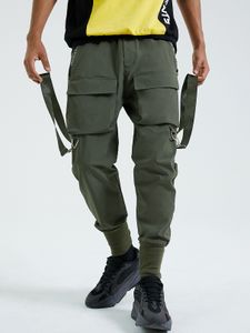 KOYYE Men Fashion Casual Plain Ribbon Cargo Pants