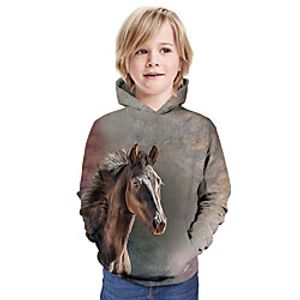 Kids Boys' Hoodie  Sweatshirt Long Sleeve Horse 3D Print Animal Unisex Gray Children Tops Summer Active Daily Wear Regular Fit 3-13 Years Lightinthebox