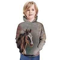 Kids Boys' Hoodie  Sweatshirt Long Sleeve Horse 3D Print Animal Unisex Gray Children Tops Summer Active Daily Wear Regular Fit 3-13 Years Lightinthebox - thumbnail