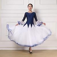 Ballroom Dance Dress Splicing Crystals / Rhinestones Women's Performance Party Long Sleeve Organza Lycra Lightinthebox