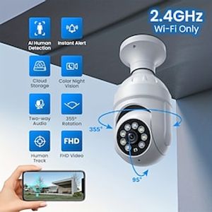 A6 Light Bulb Camera HD Full Color Night Vision Security Surveillance Camera 360 Degree Wireless Wifi Camera E27 Light Bulb Security Camera Human Detection and Human Track miniinthebox