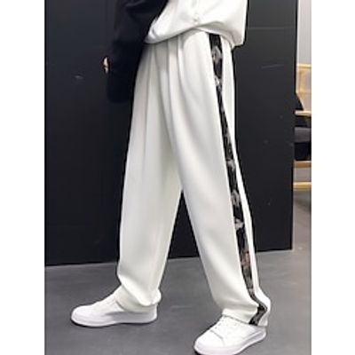 Men's Dress Pants Trousers Suit Pants Button Pocket Straight Leg Plain Comfort Breathable Outdoor Daily Going out Fashion Casual Black White miniinthebox