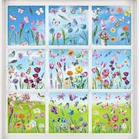 Spring Window Stickers, Tulip Flowers Butterfly Bee Hummingbird Self-adhesive Glass Electrostatic Stickers, Living Room Decor, Home Decor, Classroom Decor Lightinthebox - thumbnail