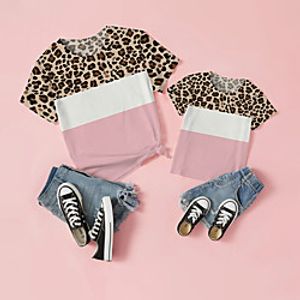 Mommy and Me Tops Color Block Leopard Print White Short Sleeve Daily Matching Outfits Lightinthebox
