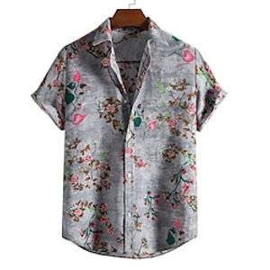 Men's Summer Hawaiian Shirt Striped Graphic Prints Turndown Blue Pink Yellow Outdoor Daily Short Sleeve Button-Down Clothing Apparel Streetwear Designer Simple Casual Lightinthebox