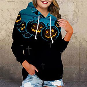 Women's Plus Size Tops Hoodie Sweatshirt Graphic Pumpkin Print Long Sleeve V Neck Streetwear Halloween Fall Winter Blue Yellow Black Big Size XL XXL 3XL 4XL 5XL miniinthebox