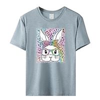 Women's T shirt Tee Cotton Animal Weekend Easter Black Wine Army Green Print Short Sleeve Fashion Round Neck Regular Fit Summer Lightinthebox