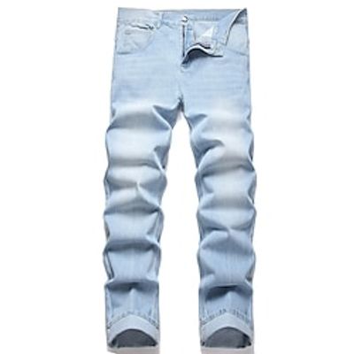 Men's Jeans Trousers Denim Pants Zipper Button Pocket Plain Comfort Breathable Outdoor Daily Going out Fashion Casual Light Blue miniinthebox