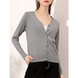 Women's Cardigan Sweater Jumper Ribbed Knit Button Solid Color V Neck Stylish Casual Outdoor Daily Fall Winter turmeric Bean Green S M L Lightinthebox