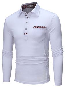 Polo Collar Men Contrast Plaid Trim Patch Pocket T-Shirt