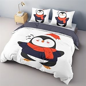 Christmas Penguin Duvet Cover Set, 32 Pieces Comforter Cover With Zipper Closure Soft Microfiber Festival Bedding Gifts Christmas Decoration For Home Lightinthebox
