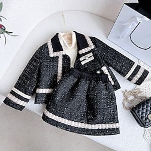 2 Pieces Toddler Girls' Solid Color Skirt  Coat Set Long Sleeve Cute Outdoor 3-7 Years Winter Black Lightinthebox