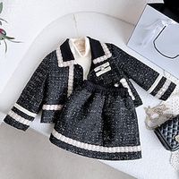 2 Pieces Toddler Girls' Solid Color Skirt  Coat Set Long Sleeve Cute Outdoor 3-7 Years Winter Black Lightinthebox - thumbnail