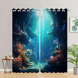 2 Panels Undersea Fishes Curtain Drapes Blackout Curtain For Living Room Bedroom Kitchen Window Treatments Thermal Insulated Room Darkening Lightinthebox