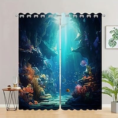 2 Panels Undersea Fishes Curtain Drapes Blackout Curtain For Living Room Bedroom Kitchen Window Treatments Thermal Insulated Room Darkening Lightinthebox