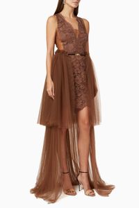 Detachable Train Rebrodé Lace Dress