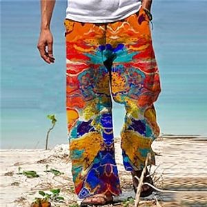 Men's Trousers Beach Pants Pocket Drawstring Elastic Waist Graphic Prints Comfort Breathable Casual Daily Holiday Streetwear Designer Orange  Elasticity Lightinthebox