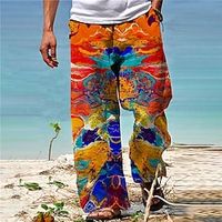 Men's Trousers Beach Pants Pocket Drawstring Elastic Waist Graphic Prints Comfort Breathable Casual Daily Holiday Streetwear Designer Orange  Elasticity Lightinthebox - thumbnail