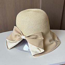 Hats Headwear Acrylic / Cotton Straw Bucket Hat Straw Hat Sun Hat Casual Holiday Elegant Retro With Bowknot Pure Color Headpiece Headwear Lightinthebox