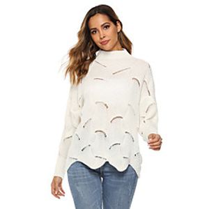 Women's Basic Hollow Out Solid Colored Plain Pullover Acrylic Fibers Long Sleeve Oversized Sweater Cardigans Stand Collar Fall Winter White Black Wine miniinthebox