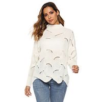 Women's Basic Hollow Out Solid Colored Plain Pullover Acrylic Fibers Long Sleeve Oversized Sweater Cardigans Stand Collar Fall Winter White Black Wine miniinthebox - thumbnail