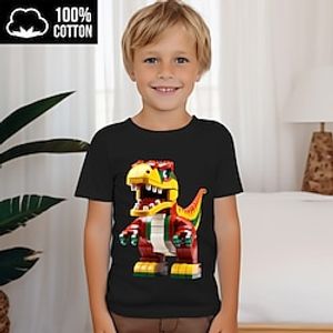 Boys 3D Cartoon Dinosaur Tee Shirt Short Sleeve 3D Print Summer Active Sports Fashion 100% Cotton Kids 3-12 Years Crew Neck Outdoor Casual Daily Regular Fit Lightinthebox