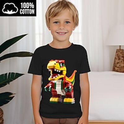 Boys 3D Cartoon Dinosaur Tee Shirt Short Sleeve 3D Print Summer Active Sports Fashion 100% Cotton Kids 3-12 Years Crew Neck Outdoor Casual Daily Regular Fit Lightinthebox