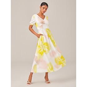 Floral smudge elegant flowy midi dress