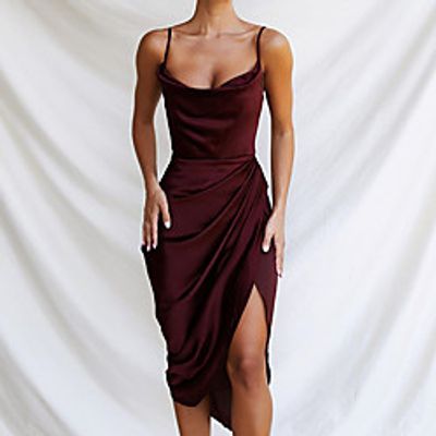 21470s split satin dress women 2020 european and american autumn and winter new style commuter sling dress Lightinthebox