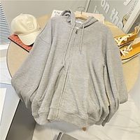 Women's Zip Hoodie Sweatshirt Textured Active Sportswear Drawstring Zip Up Front Pocket Black Khaki Gray Solid Color Casual Sports Hoodie Long Sleeve Top Micro-elastic Fall  Winter Lightinthebox - thumbnail